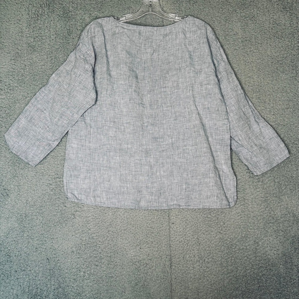 Eileen Fisher Organic Linen Boxy Top Blue Chambray Boat Neck Womens Medium